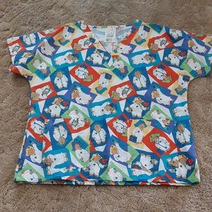 Colorful Cartoon Print Scrub Top